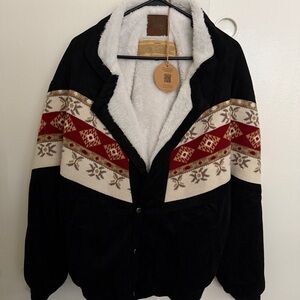 Women's Black Jacket with Red & Cream Fair Isle Trim